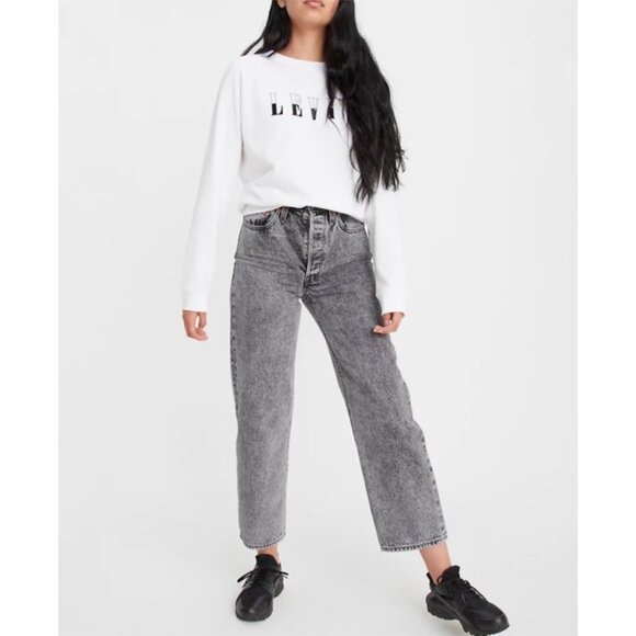 Levi's Ribcage High Rise Straight Leg Ankle Grey Wash Jeans - Picture 6 of 16